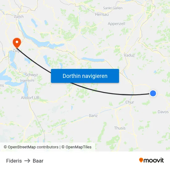Fideris to Baar map