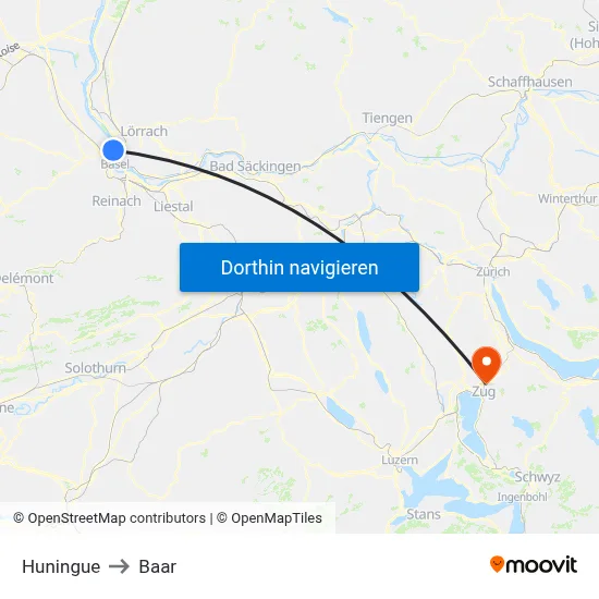 Huningue to Baar map