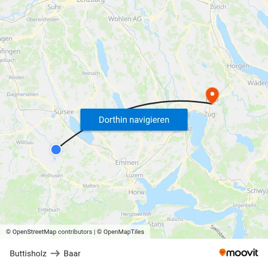 Buttisholz to Baar map