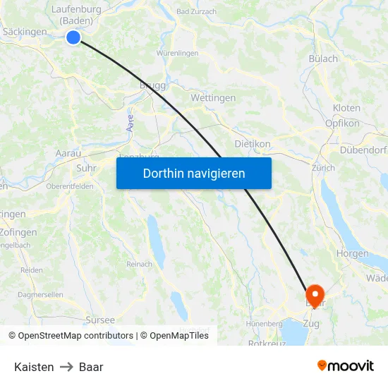 Kaisten to Baar map