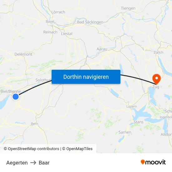 Aegerten to Baar map
