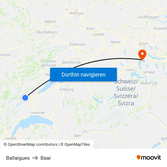Ballaigues to Baar map