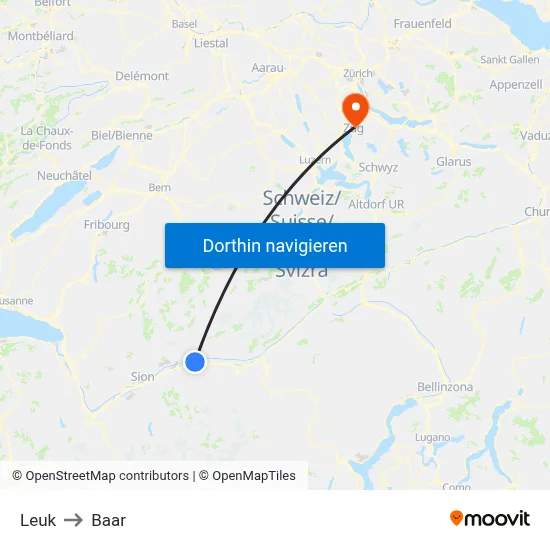 Leuk to Baar map