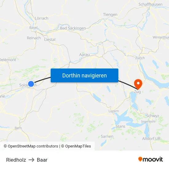 Riedholz to Baar map