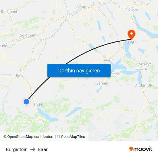 Burgistein to Baar map