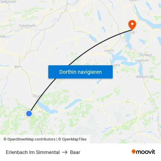 Erlenbach Im Simmental to Baar map