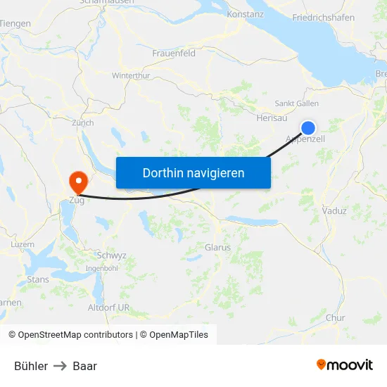 Bühler to Baar map