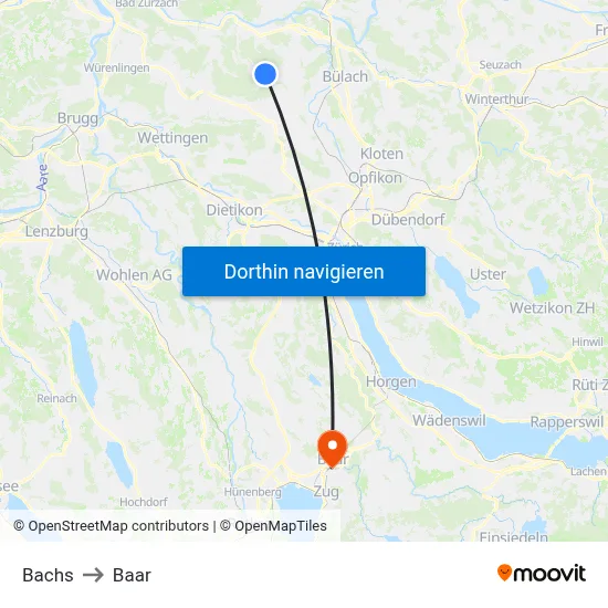 Bachs to Baar map