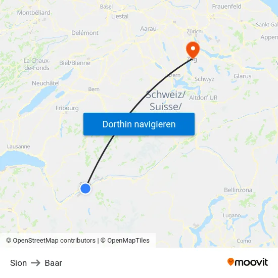 Sion to Baar map