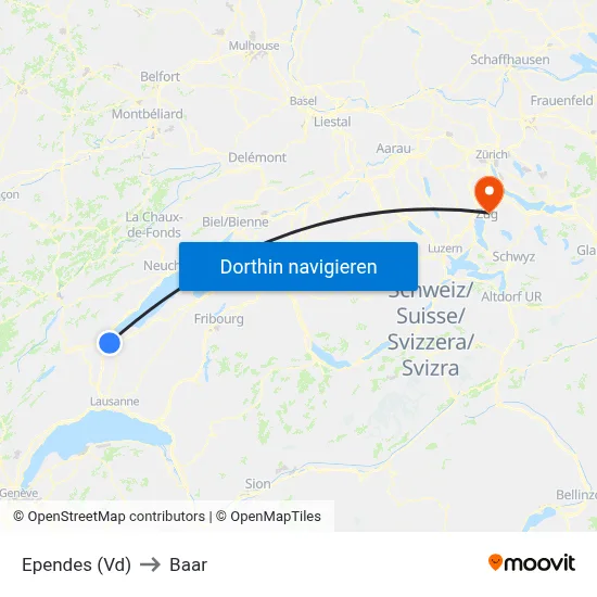 Ependes (Vd) to Baar map
