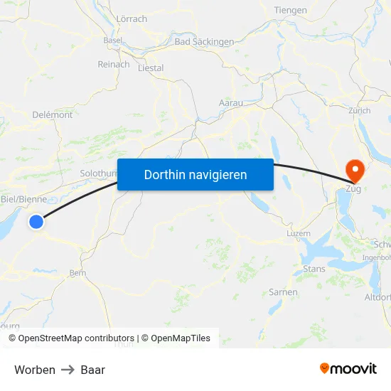Worben to Baar map