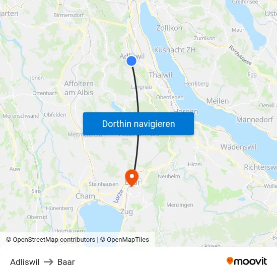 Adliswil to Baar map