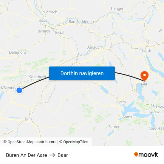 Büren An Der Aare to Baar map