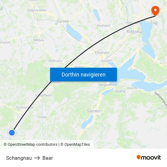Schangnau to Baar map