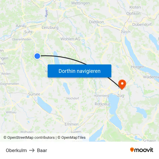 Oberkulm to Baar map