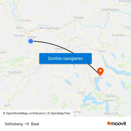 Seltisberg to Baar map