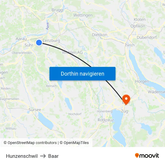 Hunzenschwil to Baar map