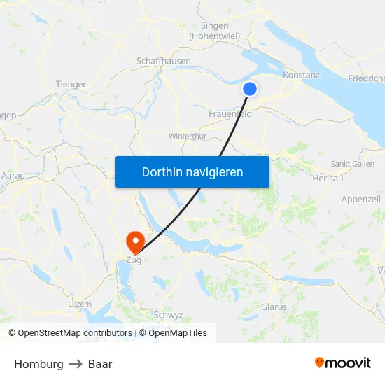 Homburg to Baar map
