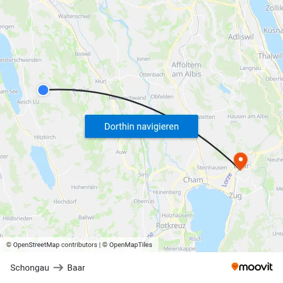 Schongau to Baar map