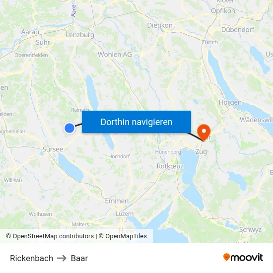 Rickenbach to Baar map