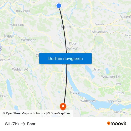 Wil (Zh) to Baar map