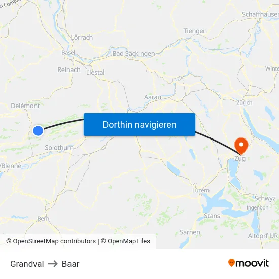 Grandval to Baar map