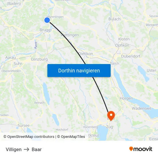 Villigen to Baar map