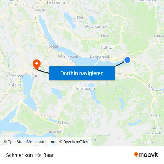 Schmerikon to Baar map