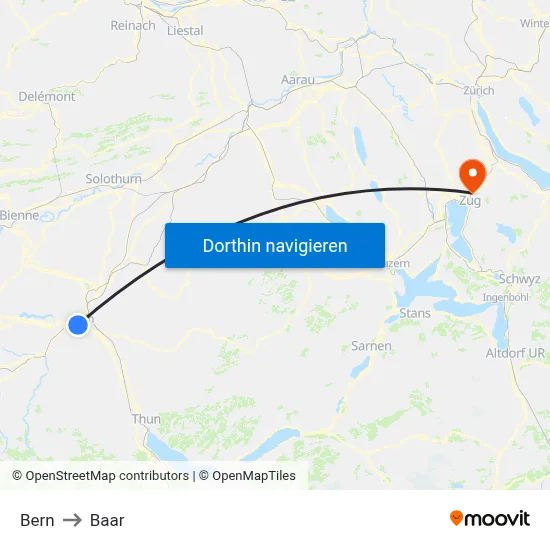 Bern to Baar map