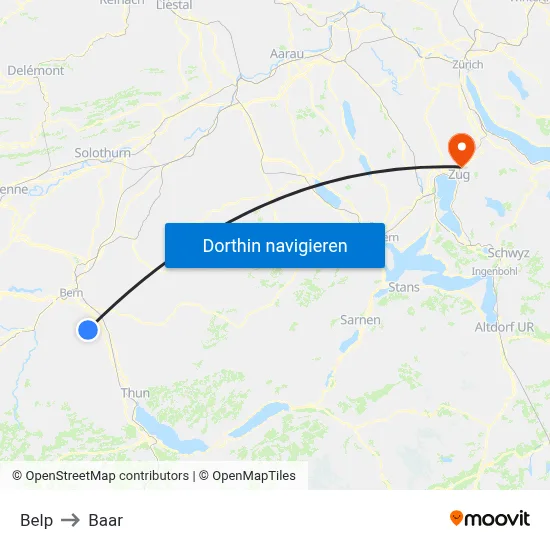 Belp to Baar map