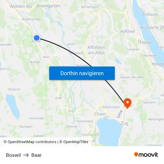 Boswil to Baar map