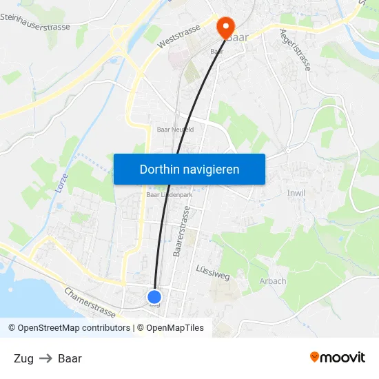 Zug to Baar map