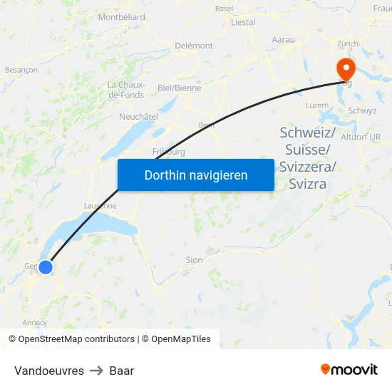 Vandoeuvres to Baar map
