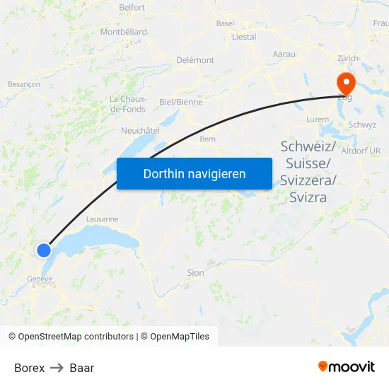 Borex to Baar map