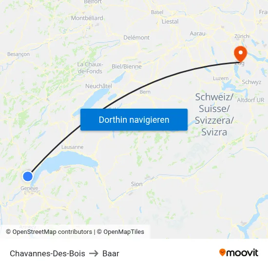 Chavannes-Des-Bois to Baar map