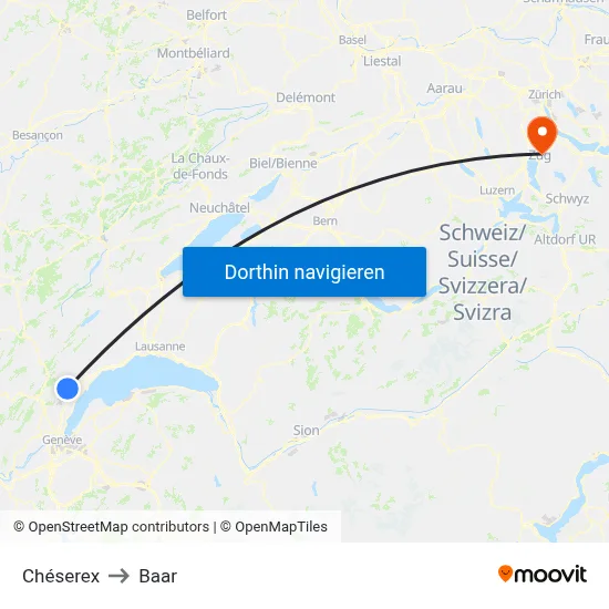 Chéserex to Baar map