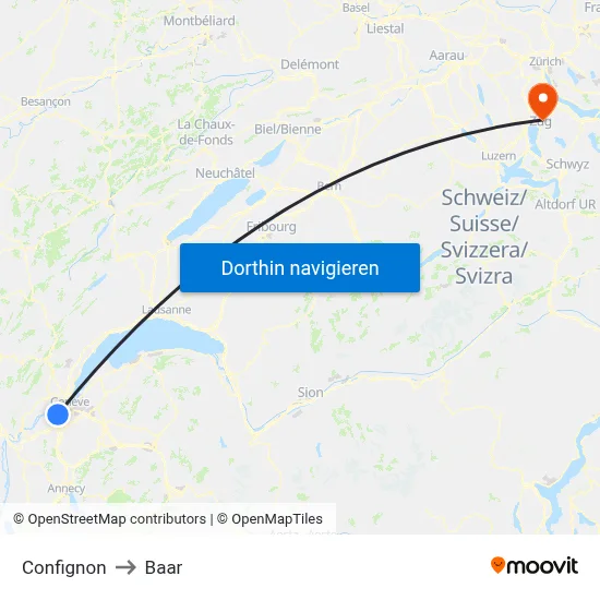Confignon to Baar map