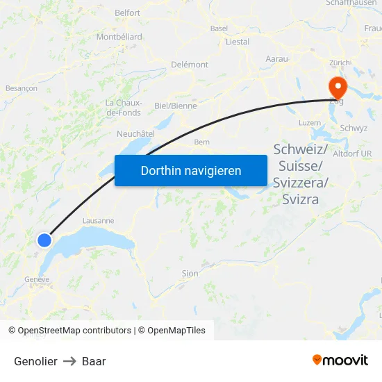 Genolier to Baar map