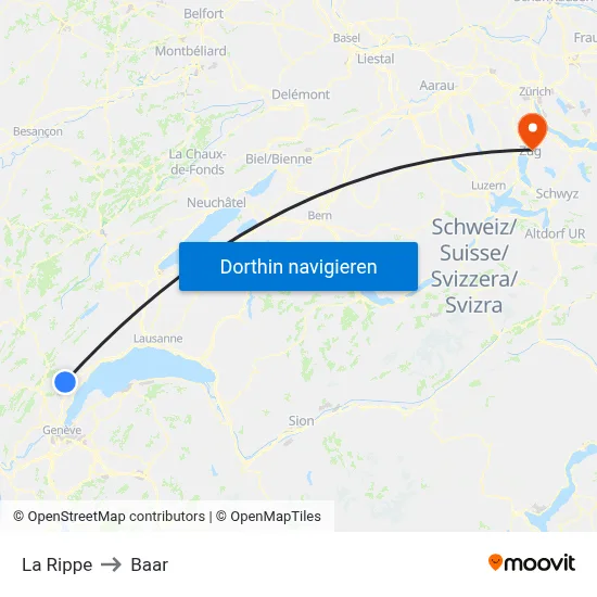 La Rippe to Baar map