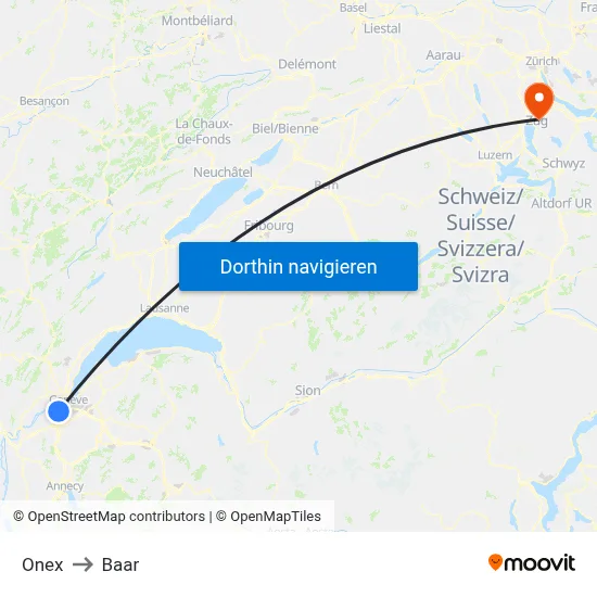 Onex to Baar map