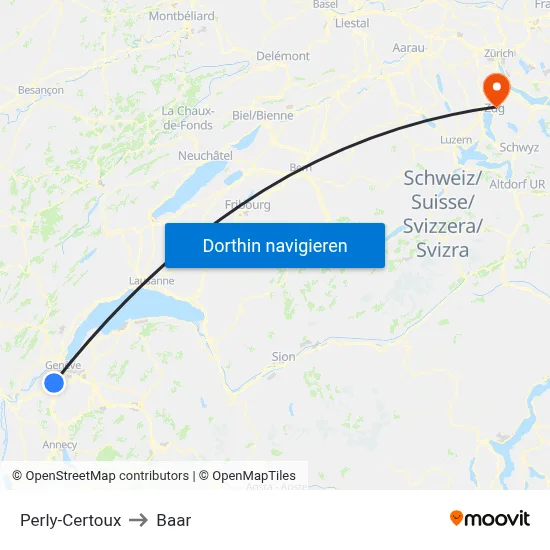 Perly-Certoux to Baar map