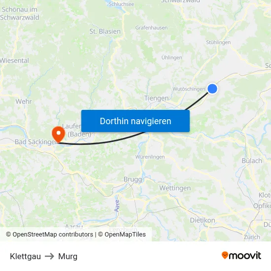 Klettgau to Murg map