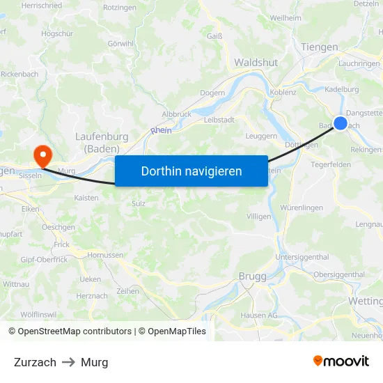 Zurzach to Murg map