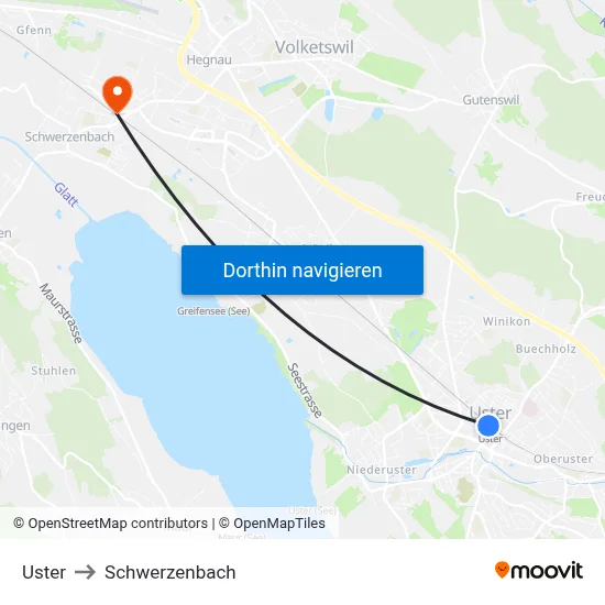 Uster to Schwerzenbach map
