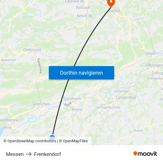 Messen to Frenkendorf map