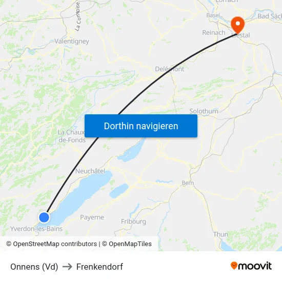 Onnens (Vd) to Frenkendorf map