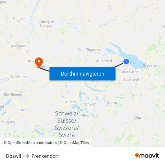 Dozwil to Frenkendorf map