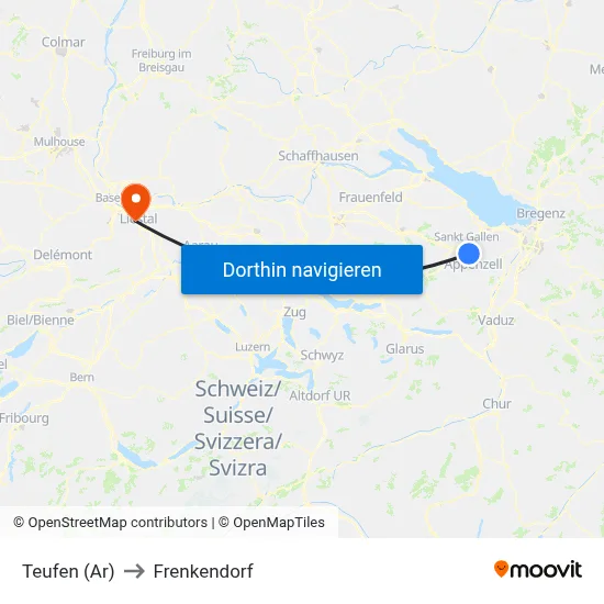 Teufen (Ar) to Frenkendorf map