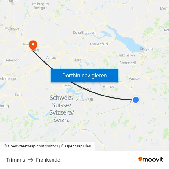 Trimmis to Frenkendorf map