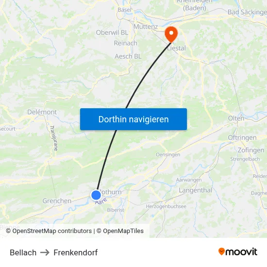 Bellach to Frenkendorf map